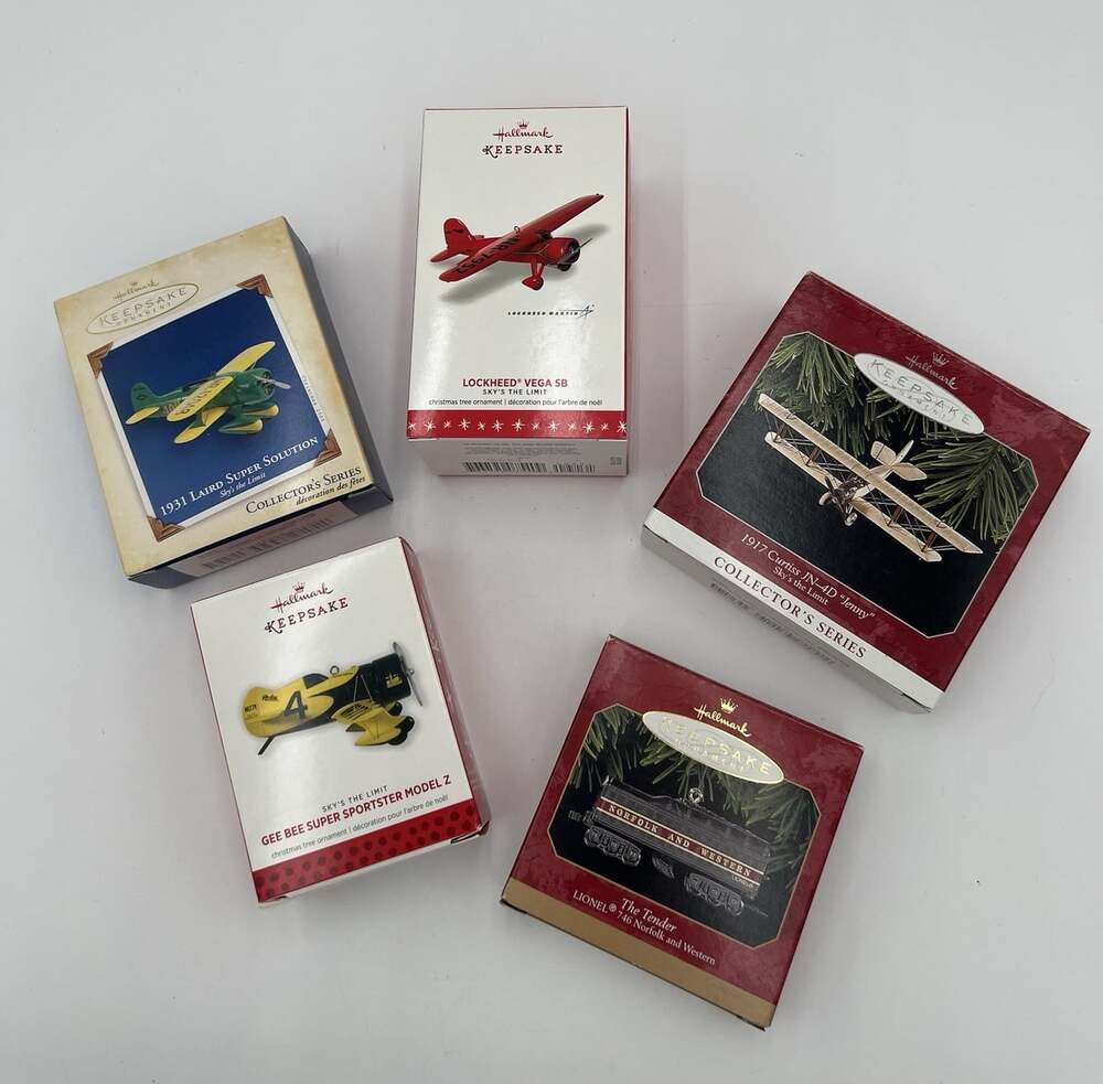 Hallmark Keepsake Santa Ornament Lot 5 Airplanes Train Car 1990-2008